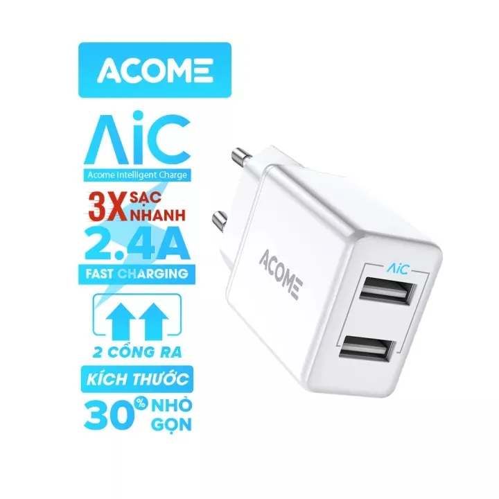 CÓC SẠC 2 CỔNG USB 2.4A ACOME - AC03 | Chính hãng - Giá rẻ - Chất lượng - Ship toàn quốc
