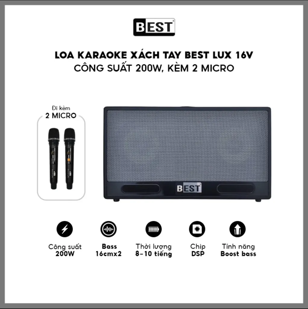 Loa xách tay Best Lux bass 16x2 (200W) | Chính hãng - giá rẻ - uy tín