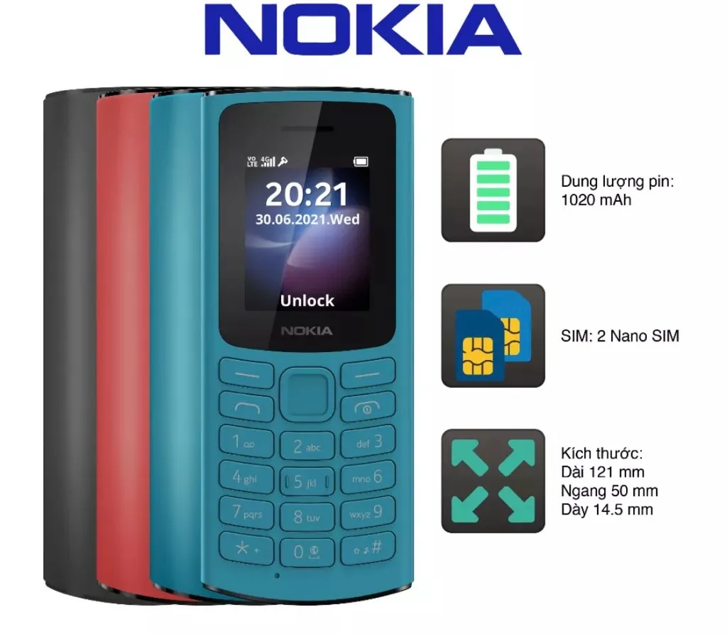 Điện thoại bàn phím Nokia 105 - 4G | Pin trâu, sạc nhanh - Giá tốt | vietphone.vn