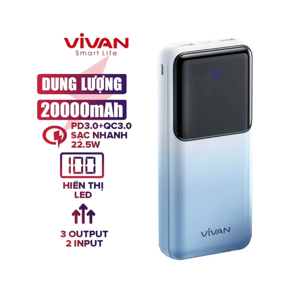 Pin dự phòng Vivan VPB D20 20000mAh  | Chính hãng - Giá rẻ - Chất lượng - Ship toàn quốc