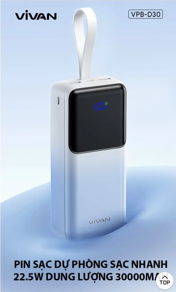 Pin dự phòng sạc nhanh VIVAN VPB-D30 30.000mAh | Chính hãng - Giá rẻ - Chất lượng - Ship toàn quốc