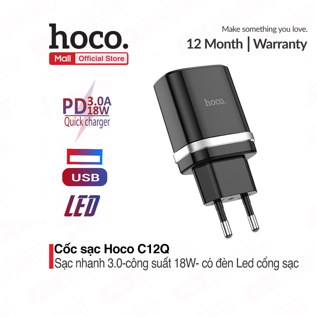 Cóc sạc nhanh Hoco 18W C12Q Chính hãng - Giá rẻ - Chất lượng - Ship toàn quốc